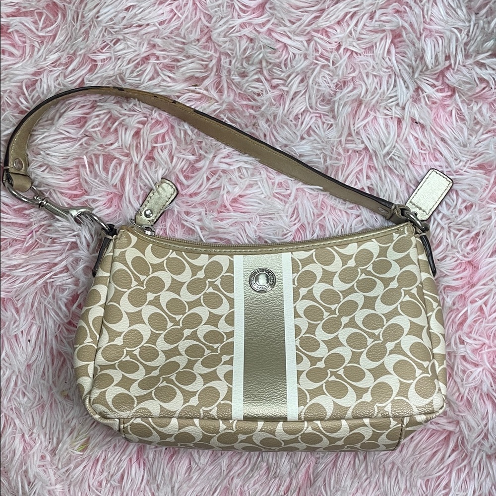Coach Tan and Gold Shoulder Bag